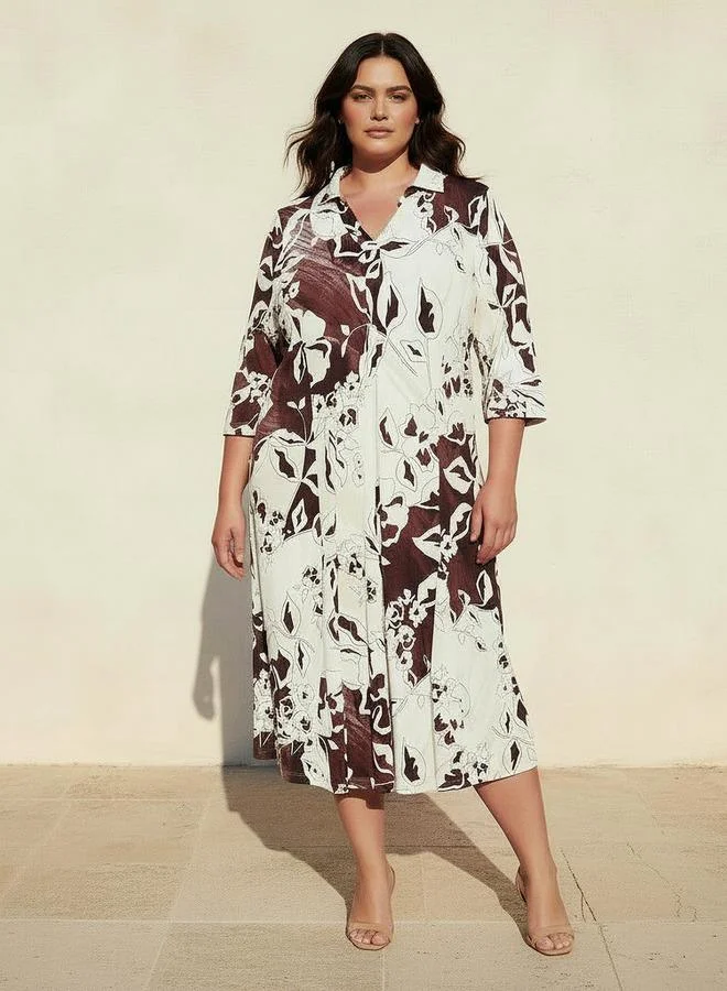  أولا بوبكن Ulla Popken Plus Size Printed A line Women Dress with Collar