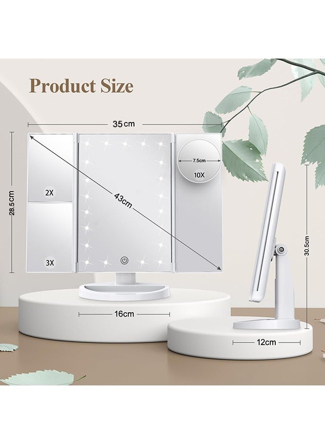 Fasola Makeup Mirror Vanity Mirror with Lights, 2X, 3X, 10X Magnification, Touch Control, Trifold, White, 35cm x 28.5cm, Modern Style, Dresser Mount, Bathroom(White) - Image 2
