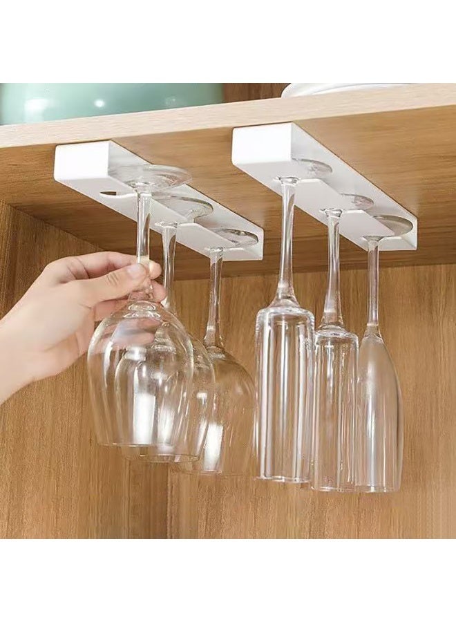 Wine Glass Holder - Punch-free Wine Glasses Holder Under Cabinet, Hanging Stemware Rack, for Bar Under Cabinet Wine Glass Holder self-adhesive (Excluding Cups) (2 Pack-White-B) - Image 1
