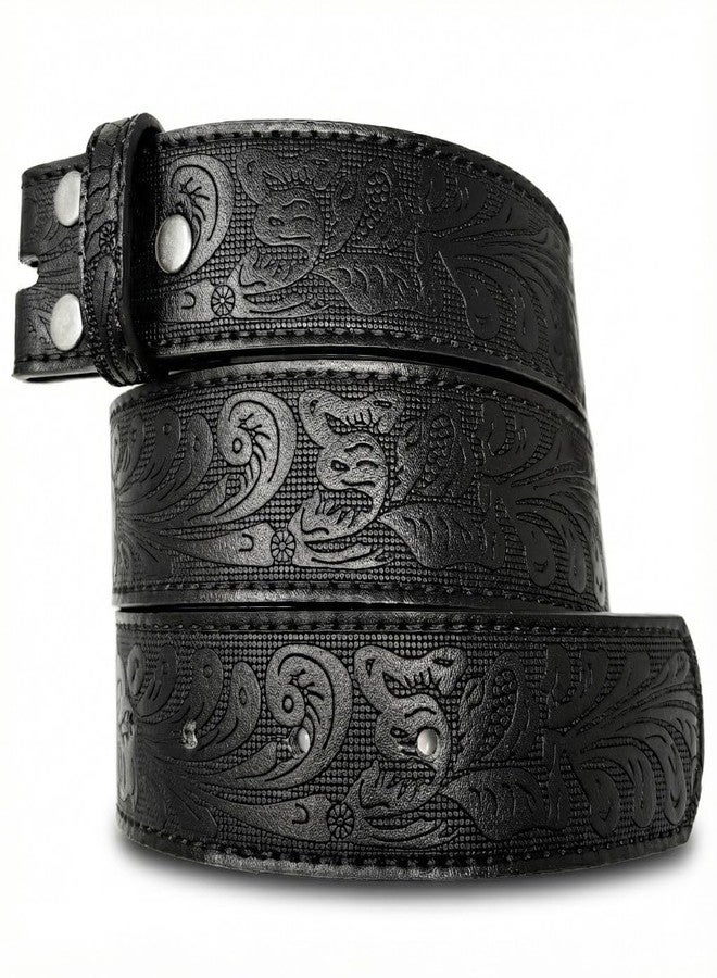 BC Belts Leather Belt Strap with Embossed Western Scrollwork 1.5" Wide with Snaps (Black-L) - Image 1
