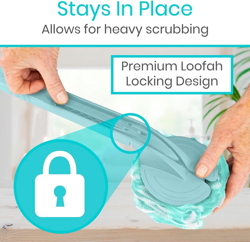 Vive Long Handled Loofah on a Stick Mesh Back Sponge for Bath Reusable wExtra Pouf Exfoliating Scrubber for Elderly Disabled Soft Loofa for Bathing Men Women - Image 4