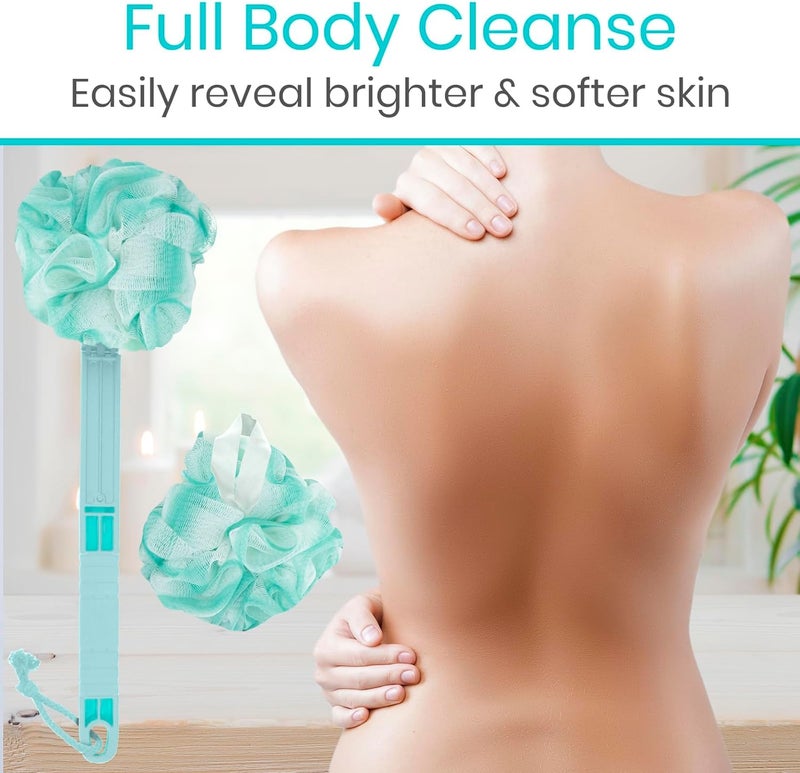 Vive Long Handled Loofah on a Stick Mesh Back Sponge for Bath Reusable wExtra Pouf Exfoliating Scrubber for Elderly Disabled Soft Loofa for Bathing Men Women - Image 3