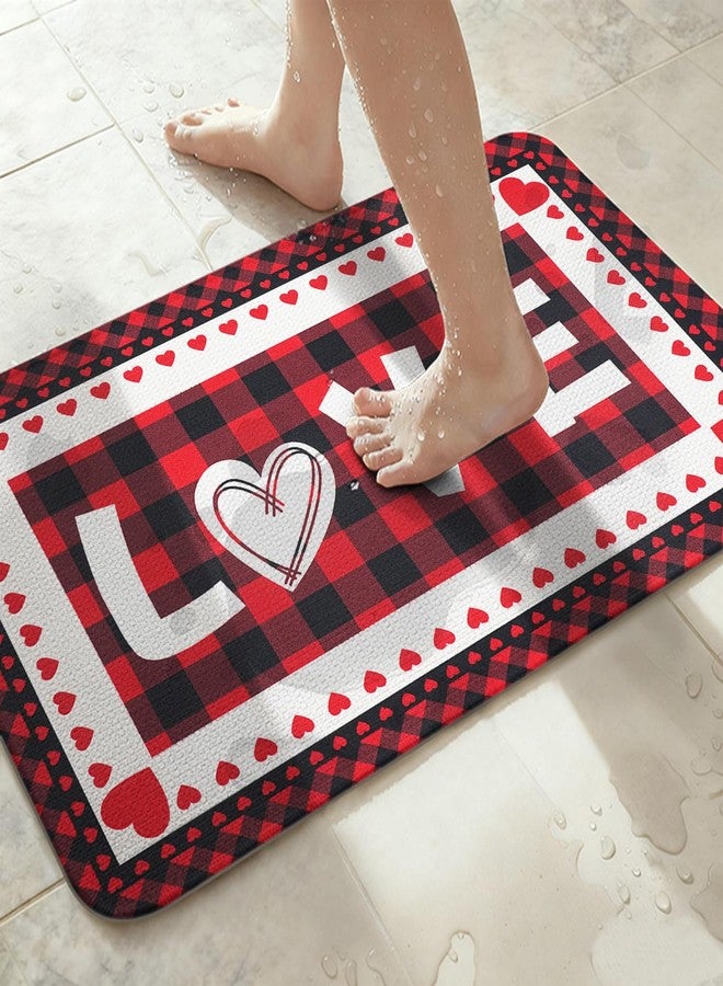 Kuyuayee Valentine's Day Bath Mats for Bathroom 17x27 Inch Non-Slip Washable Valentines Love Heart Bathroom Rugs Super Absorbent Valentine Anniversary Wedding Home Decor Rug - Image 2