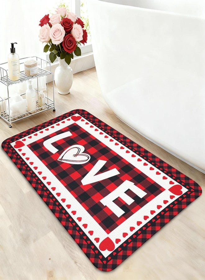 Kuyuayee Valentine's Day Bath Mats for Bathroom 17x27 Inch Non-Slip Washable Valentines Love Heart Bathroom Rugs Super Absorbent Valentine Anniversary Wedding Home Decor Rug - Image 1