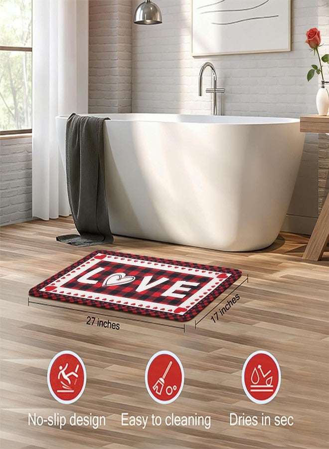 Kuyuayee Valentine's Day Bath Mats for Bathroom 17x27 Inch Non-Slip Washable Valentines Love Heart Bathroom Rugs Super Absorbent Valentine Anniversary Wedding Home Decor Rug - Image 3