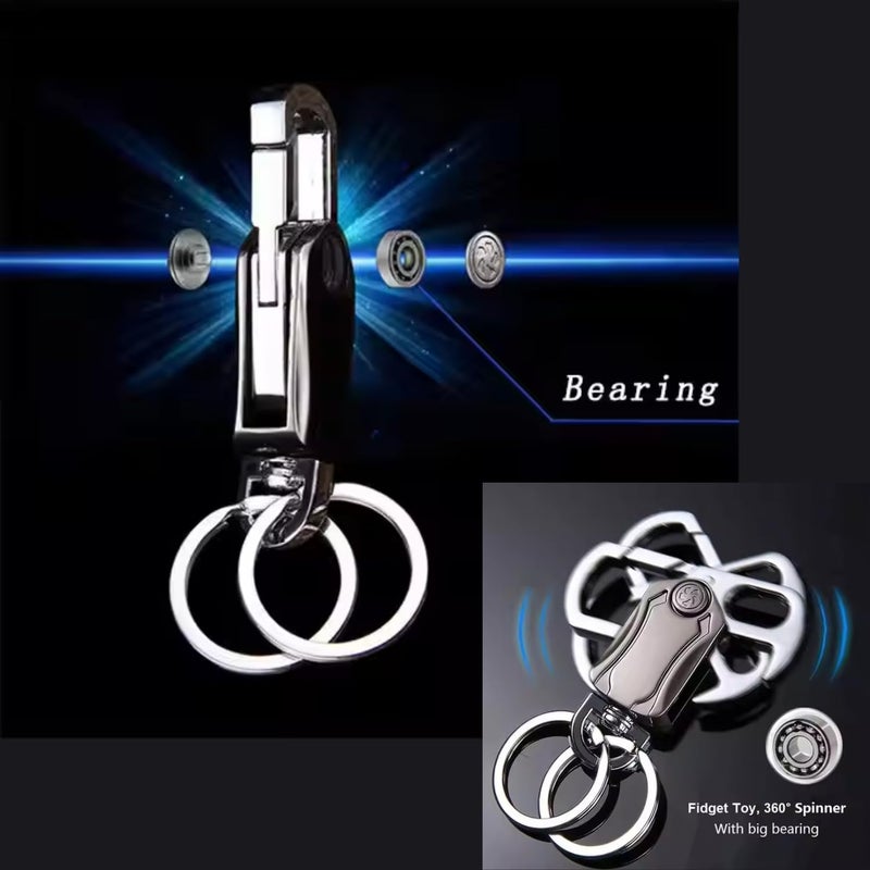 CAVERNSHOP Keychain for Men - Heavy Duty Dual Ring Metal Key Chain with Cutter, Bottle Opener, Mobile Holder, 360° Spinner, Outdoor Carabiner for Car, Bike, and Portable Use (5 in 1) - Image 3