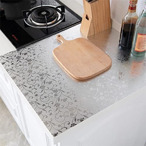 ELTON Kitchen Backsplash Wallpaper Oil Water Proof Heat resistant Stainless Steel Contact Paper Self Adhesive For Dishwasher Countertop Cabinet Drawer Shelf Liner (30x300cm, Silver Foil Spring Flower) - Image 5