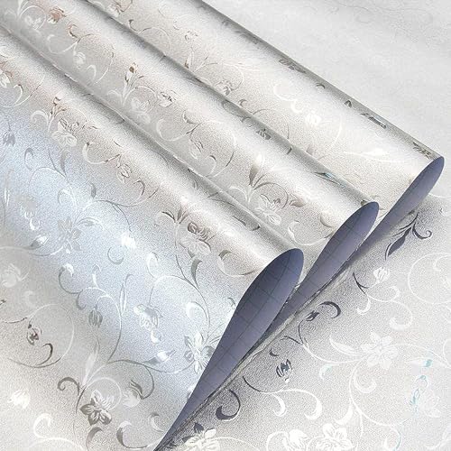 ELTON Kitchen Backsplash Wallpaper Oil Water Proof Heat resistant Stainless Steel Contact Paper Self Adhesive For Dishwasher Countertop Cabinet Drawer Shelf Liner (30x300cm, Silver Foil Spring Flower) - Image 1