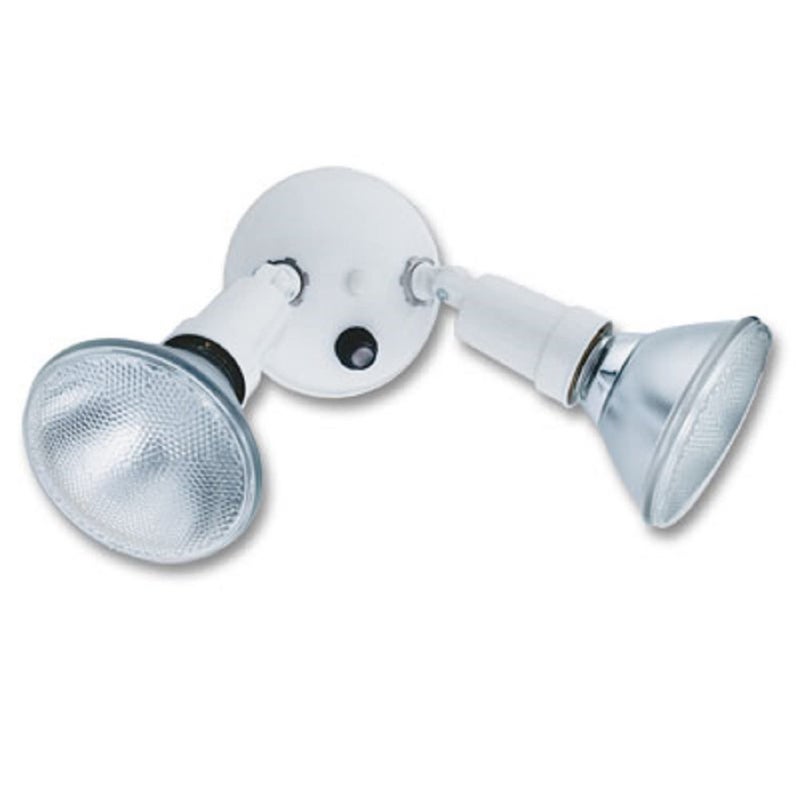 Lithonia Lighting Adjustable Dusk Dawn Security Light Twin Par Outdoor Flood Light Holder Photocell Sensor 120 Volts Uses 2 Lamps Up to 150W Not Included White OFTH 300PR 120 P WH M12