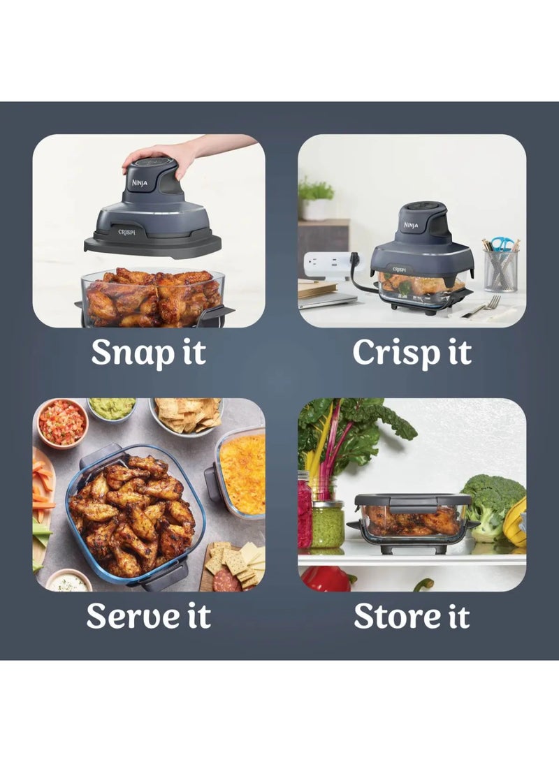 Ninja Crispi 4-in-1 Portable Glass Air Fryer Cooking System, 1500W, 1.4L & 3.8L Glass Containers with Storage Lids, Cyberspace Gray, FN101MEGY, 2 Years Warranty 4 oz 1700 W FN101MEGY Cyberspace Gray - Image 4