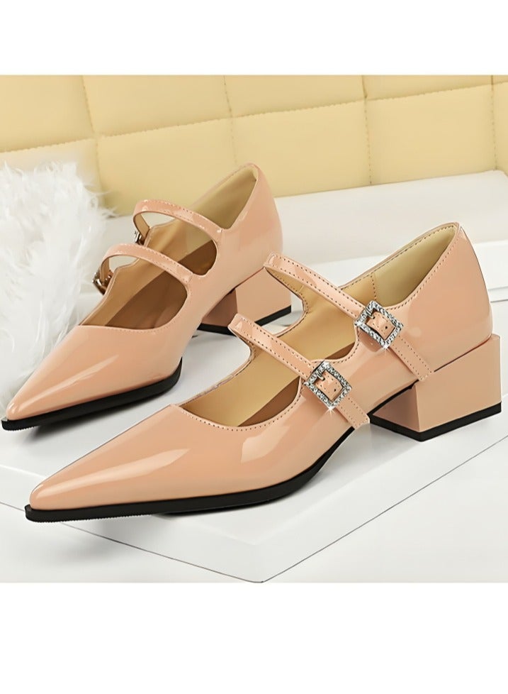 بيج تري ماري جين أحذية الكعب المنخفض المغلق إصبع القدم مع أحذية أحذية عراة لون - Image 1