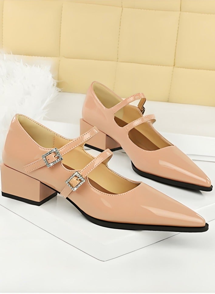 بيج تري ماري جين أحذية الكعب المنخفض المغلق إصبع القدم مع أحذية أحذية عراة لون - Image 2