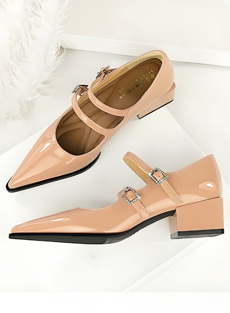 بيج تري ماري جين أحذية الكعب المنخفض المغلق إصبع القدم مع أحذية أحذية عراة لون - Image 3