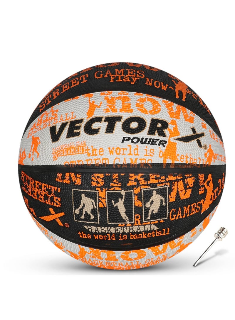 Vector X Power Basketball | For Men & Boys | Material: Rubber | Water Resistant Ball | Moisten Needle Before Inserting - Image 1