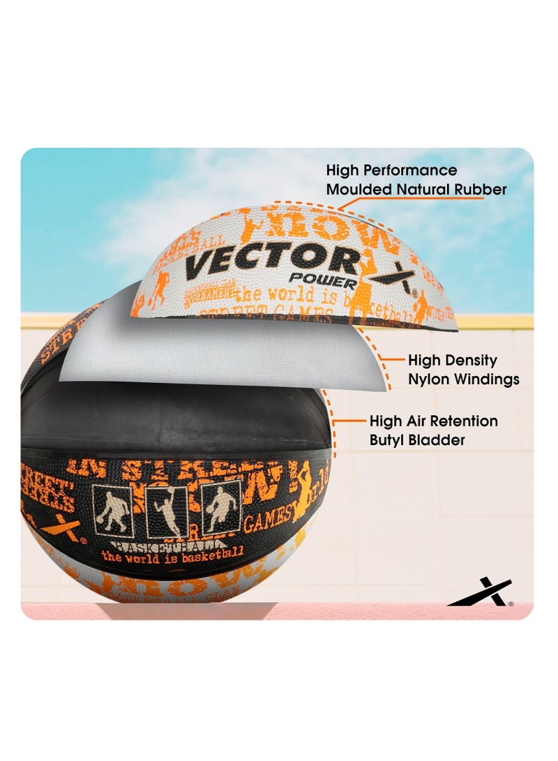 Vector X Power Basketball | For Men & Boys | Material: Rubber | Water Resistant Ball | Moisten Needle Before Inserting - Image 2