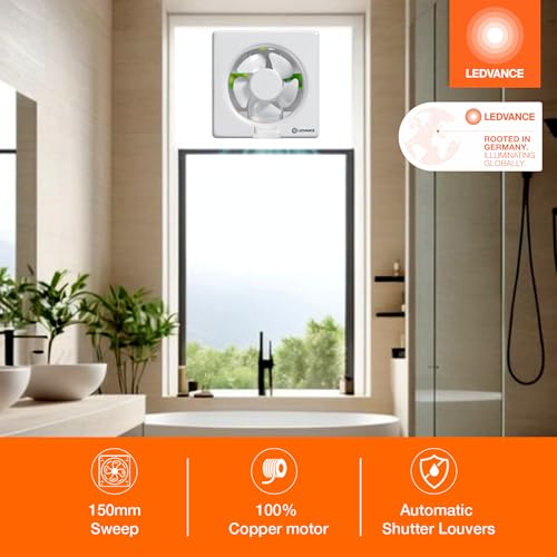 LEDVANCE Exhaust Fan 6 inch (150mm) | Suitable for Kitchen, Bathroom & Offices | Silent Operation | Low Power Consumption | Automatic Shutter Louvers | 100% Copper motor | 2 Year Warranty - Image 3