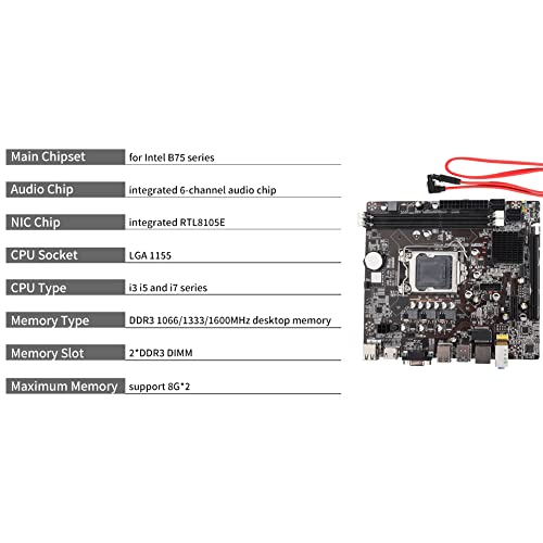 Tangxi Desktop PC Motherboard,DDR3 Motherboard for B75,LGA 1155,DDR3 1066/1333/1600/1866MHz,6 Channel Audio,PCI E X16 /USB 3.0/SATA 3.0/RJ45//VGA Interface,Support I3 I5 I7 CPU - Image 2