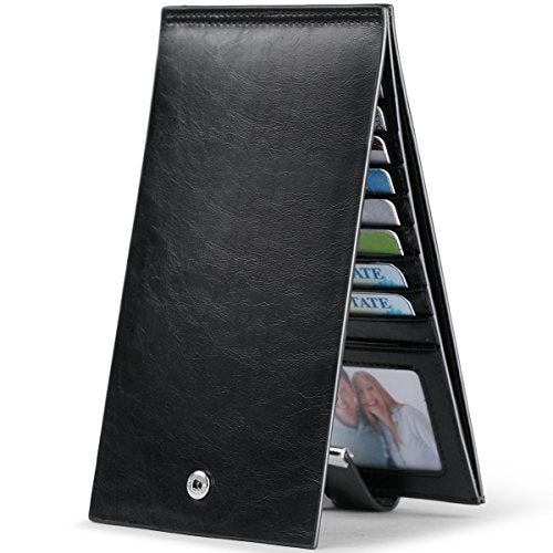 JEEBURYEE Womens Wallet RFID Blocking Multi Credit Card Holder Genuine Leather Long Bifold Clutch Travel Purse with ID Window Black - Image 1