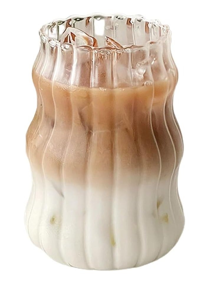 Spaceshoop Ribbed Drinking Glasses Creative Clear Glass Cup Vintage Iced Coffee Cups Cute Tumbler Cup for Cocktail, Iced Coffee, Ice Tea, Water - Image 1