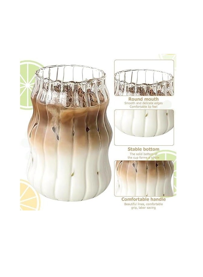 Spaceshoop Ribbed Drinking Glasses Creative Clear Glass Cup Vintage Iced Coffee Cups Cute Tumbler Cup for Cocktail, Iced Coffee, Ice Tea, Water - Image 2
