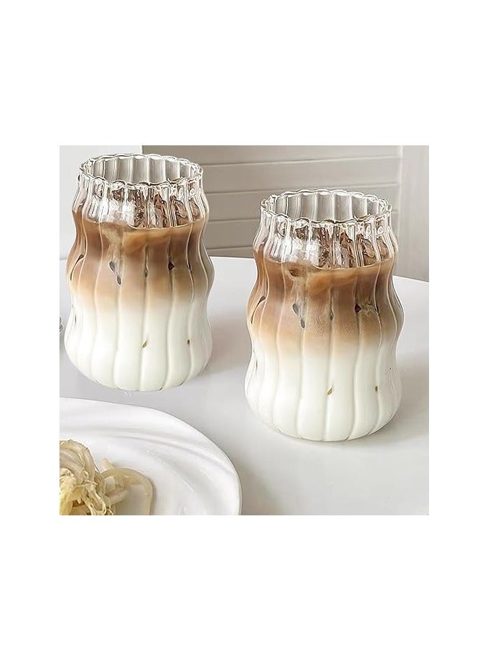 Spaceshoop Ribbed Drinking Glasses Creative Clear Glass Cup Vintage Iced Coffee Cups Cute Tumbler Cup for Cocktail, Iced Coffee, Ice Tea, Water - Image 3