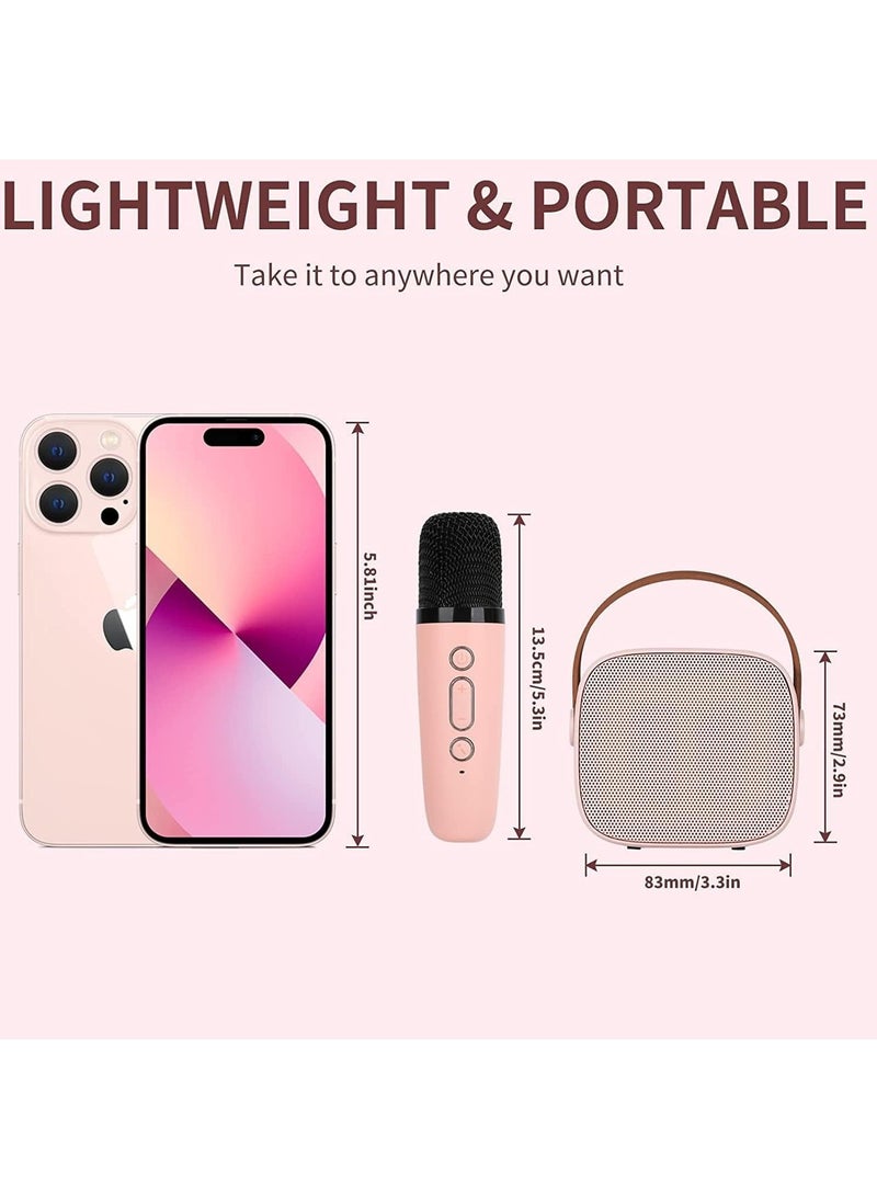 Arabest Mini Karaoke Machine for Kids, Portable Bluetooth Speaker with 2 Wireless Microphone for Adults with Led Lights, Karaoke Gifts for Girls and Boys Birthday Home Party(Pink) - Image 3