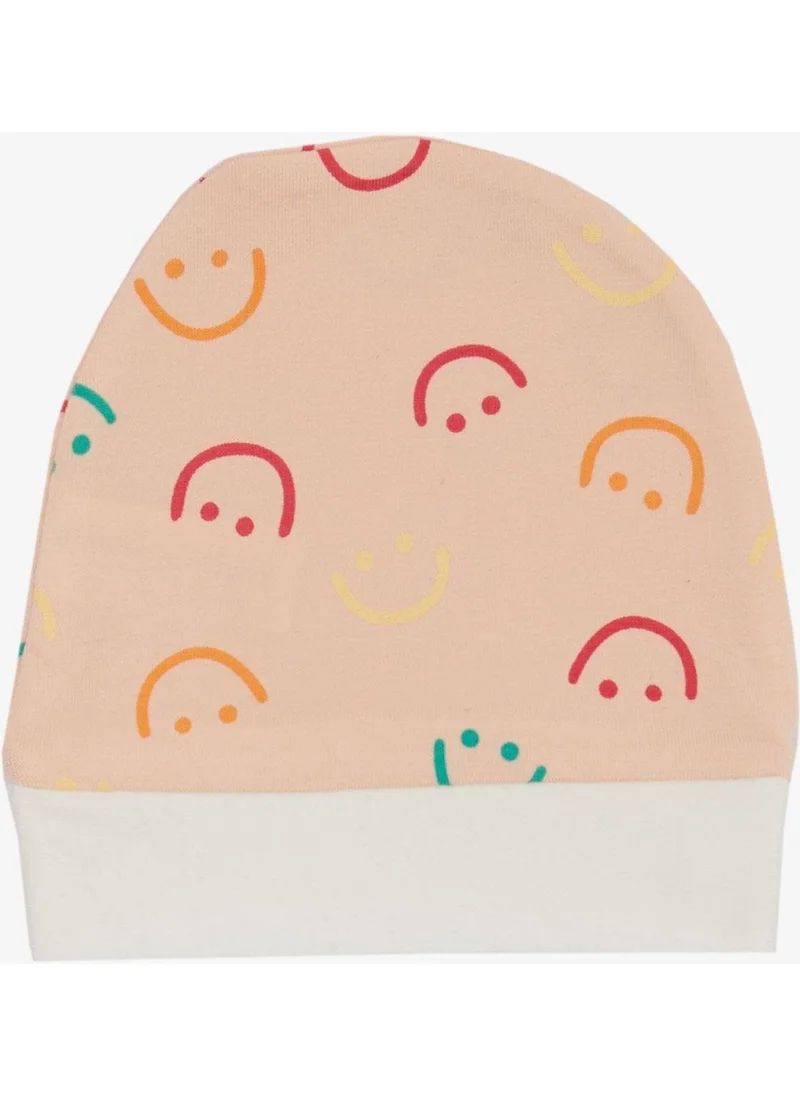 Breeze Newborn Baby Hat Smiling Face Patterned Salmon