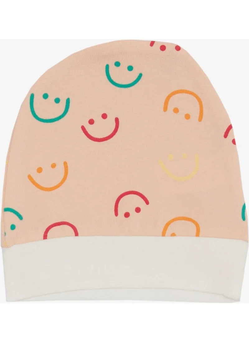 Breeze Newborn Baby Hat Smiling Face Patterned Salmon