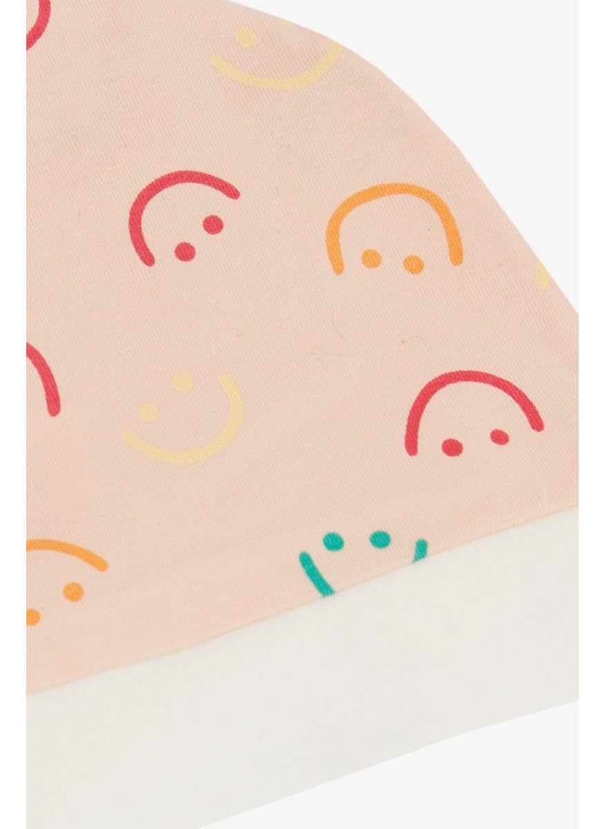 Breeze Newborn Baby Hat Smiling Face Patterned Salmon  - Image 3