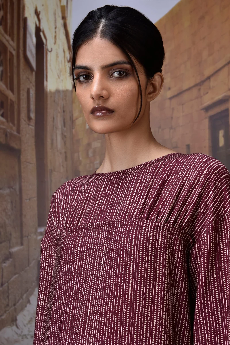 Genes Lecoanet Hemant Textured Cherry Lacquer Yoke Dress