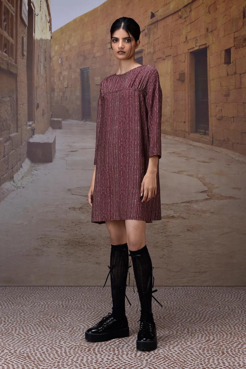 Genes Lecoanet Hemant Textured Cherry Lacquer Yoke Dress