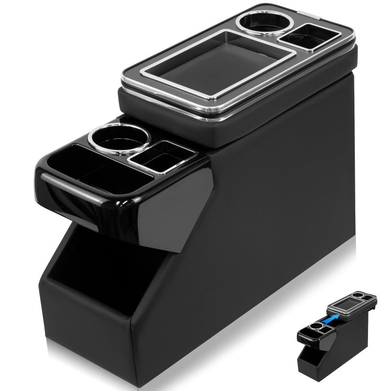 QKVCX Center Console Between Seat Organizer for Minivans SUVs with Key Holder Cup HoldersPhone Storage for Minivan SUVs Middle Van Floor Console Organizer Storage Box Black - Image 3