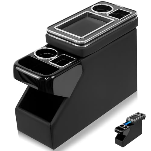 QKVCX Center Console Between Seat Organizer for Minivans SUVs with Key Holder Cup HoldersPhone Storage for Minivan SUVs Middle Van Floor Console Organizer Storage Box Black - Image 1