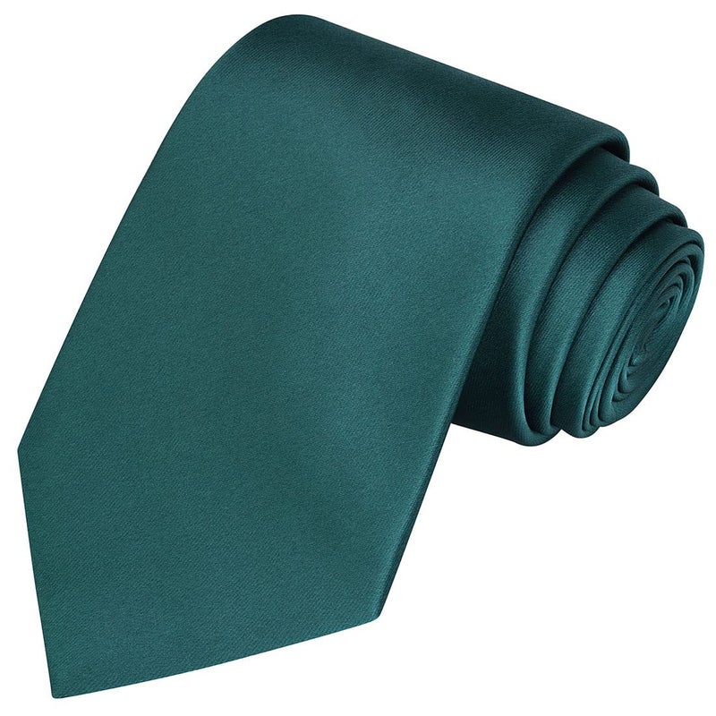 KissTies Hunter Green Tie Satin Necktie Solid Wedding Ties + Gift Box - Image 1