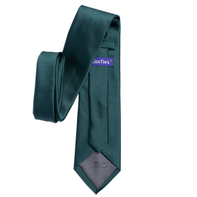 KissTies Hunter Green Tie Satin Necktie Solid Wedding Ties + Gift Box - Image 4