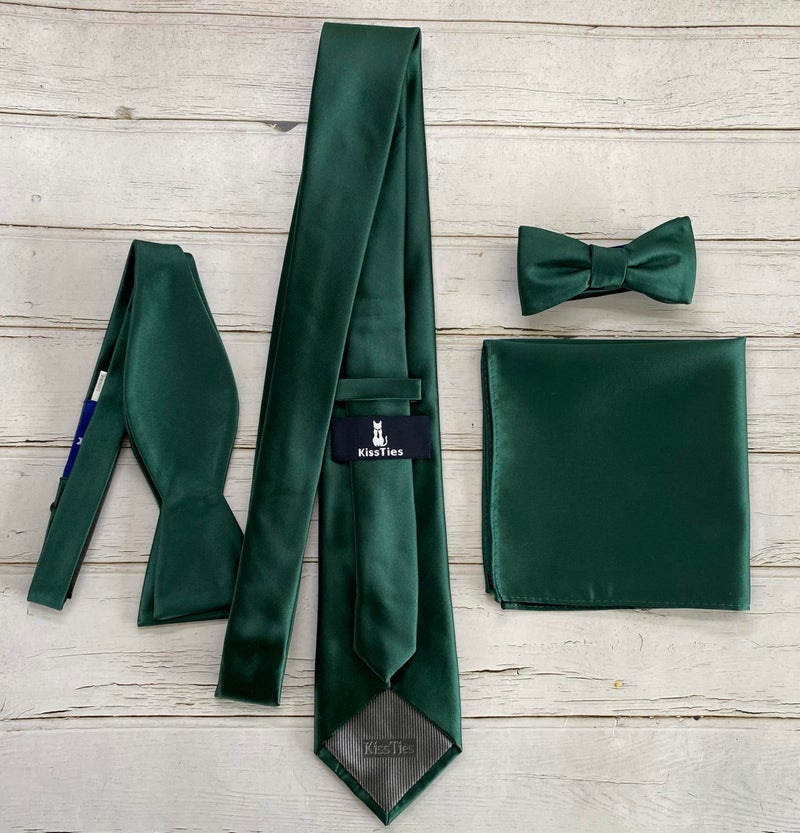 KissTies Hunter Green Tie Satin Necktie Solid Wedding Ties + Gift Box - Image 5