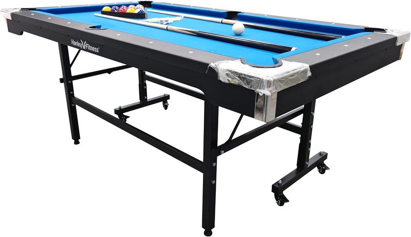 Harley Fitness Folding Billiard Table, 76" x 43", MDF Construction, Black & Blue with Complete Accessories Set - Image 2