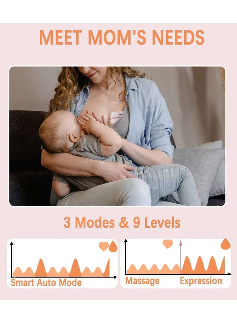 Wearable Breast Pump, Electric Breast Pump, Portable Hands Free Breast Pump with 3 Modes, 9 Levels, Wireless Breast Pump with Painless Breastfeeding, Low Noise  Rechargeable - Image 3
