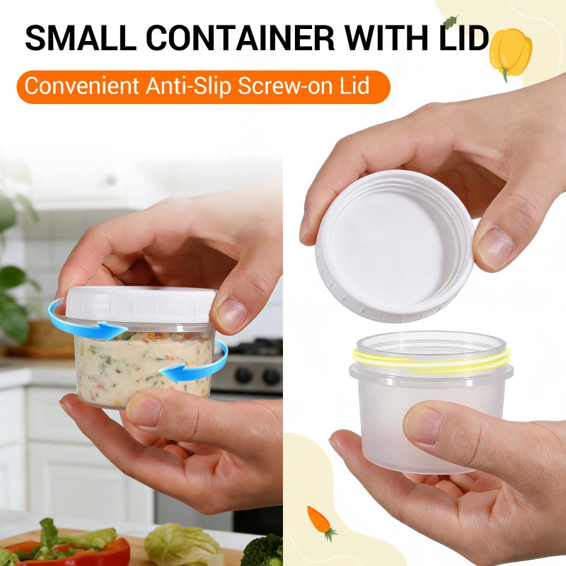 DEMORA 6 oz Small Plastic Containers with Twist on Lids [20 Sets], Stackable Little Food Storage Containers for Snack Lunch Meal Prep Salad Dressings, Freezer/Microwave/Dishwasher Safe, BPA Free - Image 2