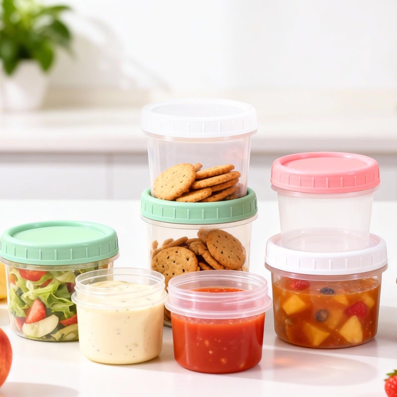 DEMORA 6 oz Small Plastic Containers with Twist on Lids [20 Sets], Stackable Little Food Storage Containers for Snack Lunch Meal Prep Salad Dressings, Freezer/Microwave/Dishwasher Safe, BPA Free - Image 4