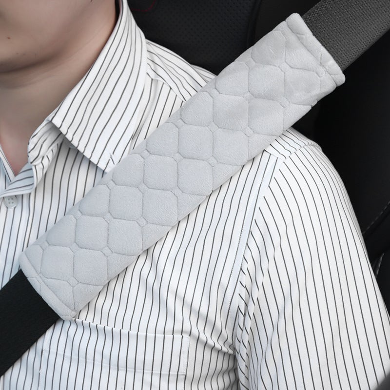Loquat Soft Velvet Car Seat Belt Shoulder Pad Light gray checkered