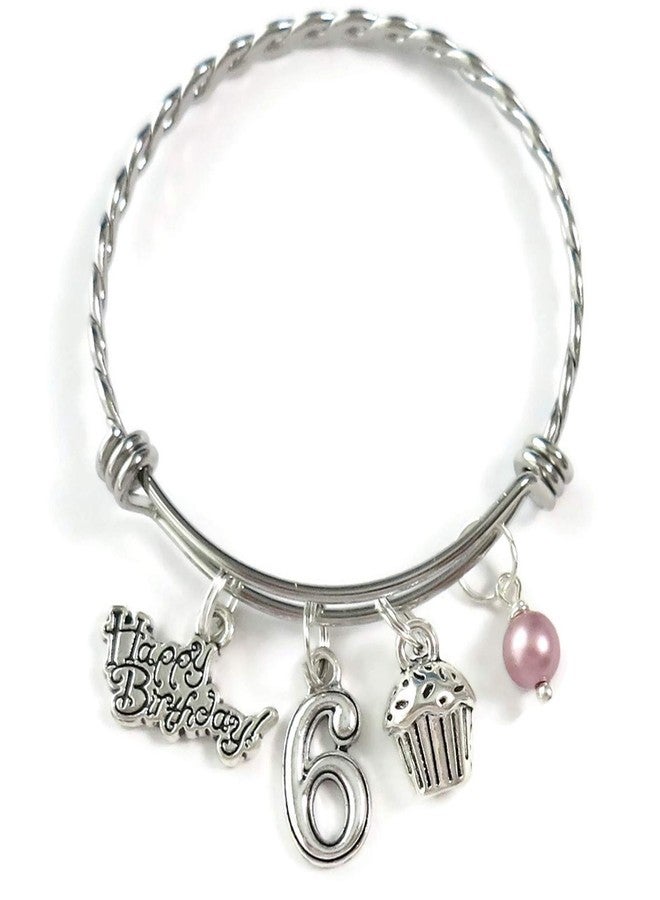 SCRAPHEART 6th Birthday Bracelet for Girls - Happy 6th Birthday Charm Bracelet, Gift for 6-Year-Old Girl, Cute Sixth Birthday Jewelry Present for Daughter or Granddaughter - Image 1
