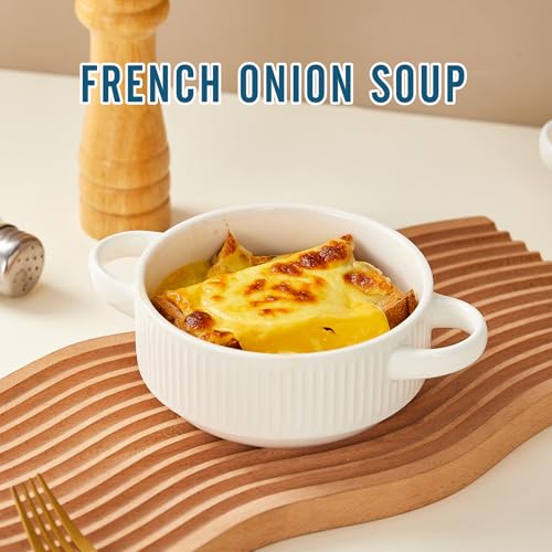 Hoilse Ceramic Soup Bowls with Handles, 20 oz French Onion Soup Bowls Set of 4, Stackable Soup Crocks for Soups, Chili, Beef Stew, Microwave and Oven safe - 5.4inch, White - Image 5