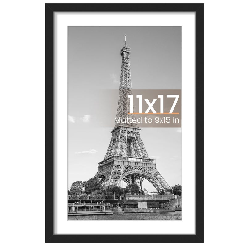 upsimples 11x17 Picture Frame, Display Pictures 9x15 with Mat or 11 x 17 Without, Wall Hanging Poster Frames, Black, 1 Pack - Image 1