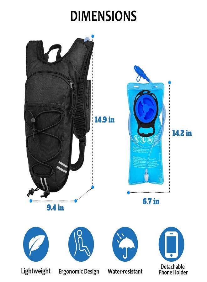 DEVONWIDE Lightweight Hydration Backpack 2L Water Bladder Pack - Black | Water Backpack for Running, Cycling, Hiking | Anti-Theft, Reflective, with Phone Holder & Trekking Pole Loops - Image 2
