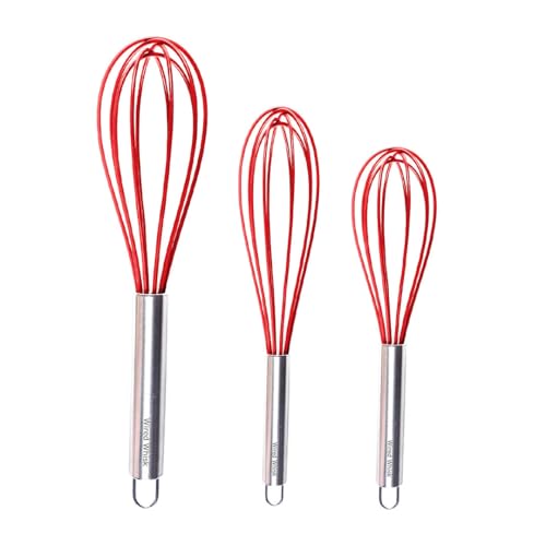 Wired Whisk Wired Whisk Silicone Whisk Set of 3  Stainless Steel  Silicone Kitchen Utensils for Blending Whisking Beating  Stirring  12inch 10inch  85inch Red 