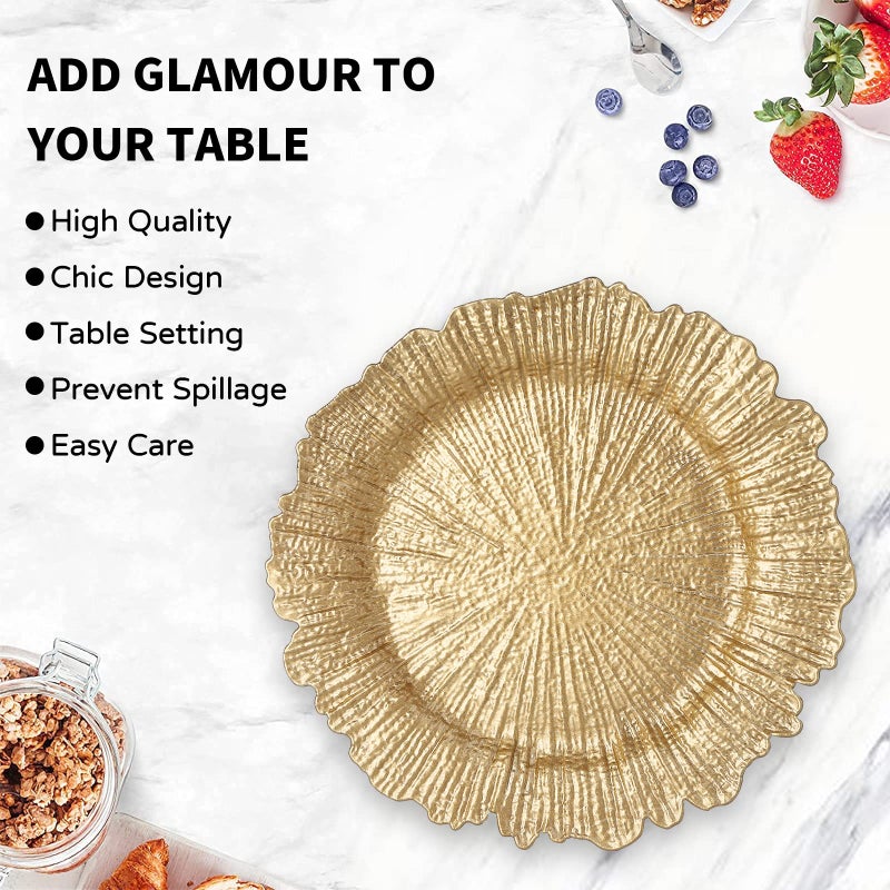 MAONAME Round 13" Gold Charger Plates, Set of 6, Reef Plate Chargers for Dinner Plates, Plastic Table Chargers for Wedding, Thanksgiving, Christmas - Image 4