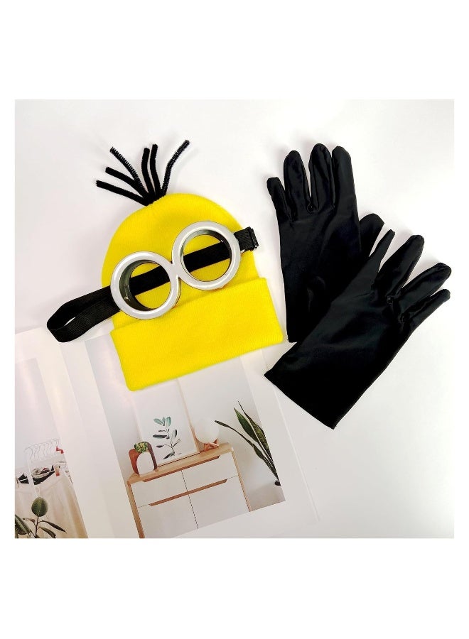 3PCS Steampunk Costume Accessories Set for Adults & Kids - Vintage Goggles, Yellow Beanie Hat, and Gloves for Halloween Parties, Retro Punk Gothic Cosplay, Novelty Outfit Essentials. - Image 2