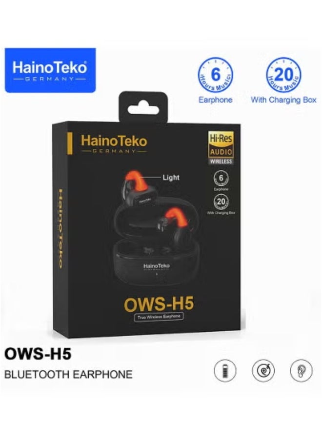HainoTeko Haino Teko OWS-H5 True Wireless Bluetooth Earphones – Black | 20-Hour Battery Life with Charging Case | LED Light Display | Multi-Functional Touch Controls | Deep Bass & Clear Audio | Comfortable Fit for Android Phones, Tablets & Daily Use  - Image 3