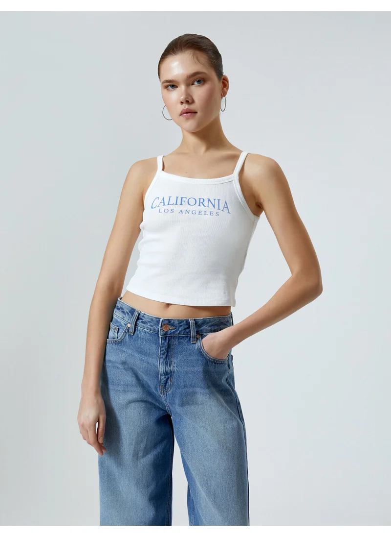 KOTON Thin Strap Undershirt College Printed Ribbed Cotton